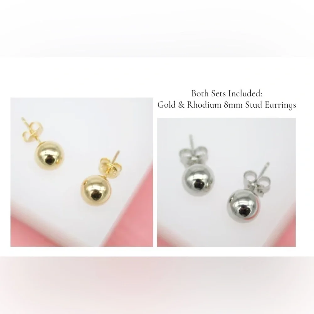 18K Gold Filled Small Gold And Rhodium 8mm Stud Earrings - The Essential Set!